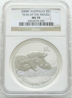 2008-P Australia Lunar Mouse $1 Silver 1oz Coin NGC MS70