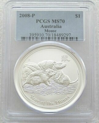 2008-P Australia Lunar Mouse $1 Silver 1oz Coin PCGS MS70