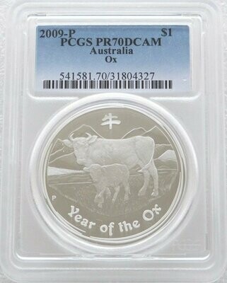 2009-P Australia Lunar Ox $1 Silver Proof 1oz Coin PCGS PR70 DCAM