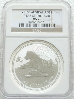 2010-P Australia Lunar Tiger $1 Silver 1oz Coin NGC MS70