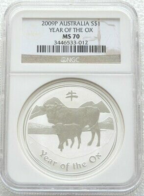 2009-P Australia Lunar Ox $1 Silver 1oz Coin NGC MS70