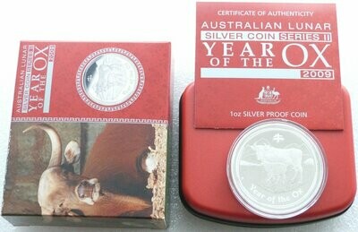 2009-P Australia Lunar Ox $1 Silver Proof 1oz Coin Box Coa
