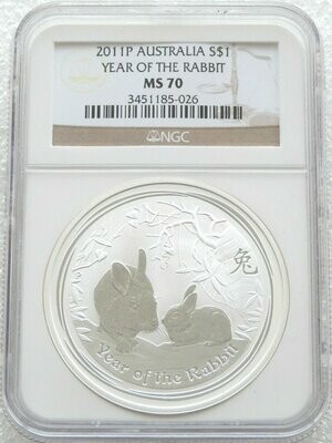 2011-P Australia Lunar Rabbit $1 Silver 1oz Coin NGC MS70