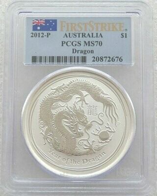 2012-P Australia Lunar Dragon $1 Silver 1oz Coin PCGS MS70 First Strike