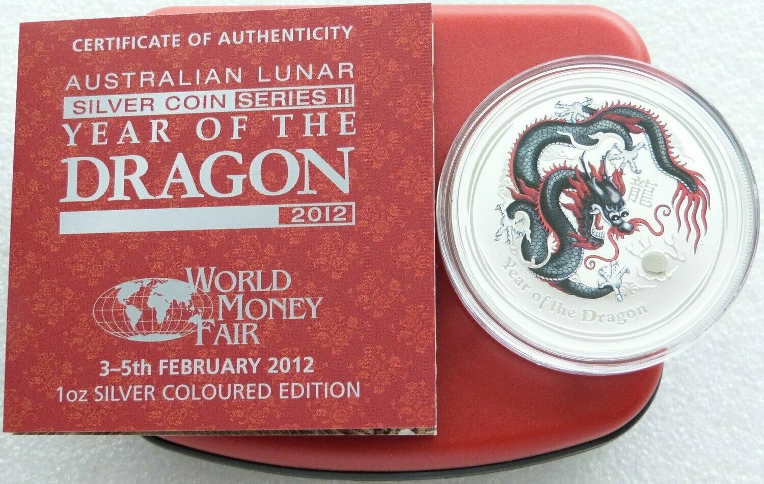 2012-P Australia Lunar Dragon Berlin Black $1 Silver 1oz Coin Box Coa