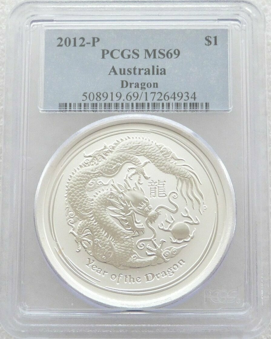 2012-P Australia Lunar Dragon $1 Silver 1oz Coin PCGS MS69