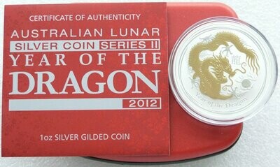 2012-P Australia Lunar Dragon $1 Silver Gold 1oz Coin Box Coa
