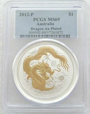2012-P Australia Lunar Dragon $1 Silver Gold 1oz Coin PCGS MS69