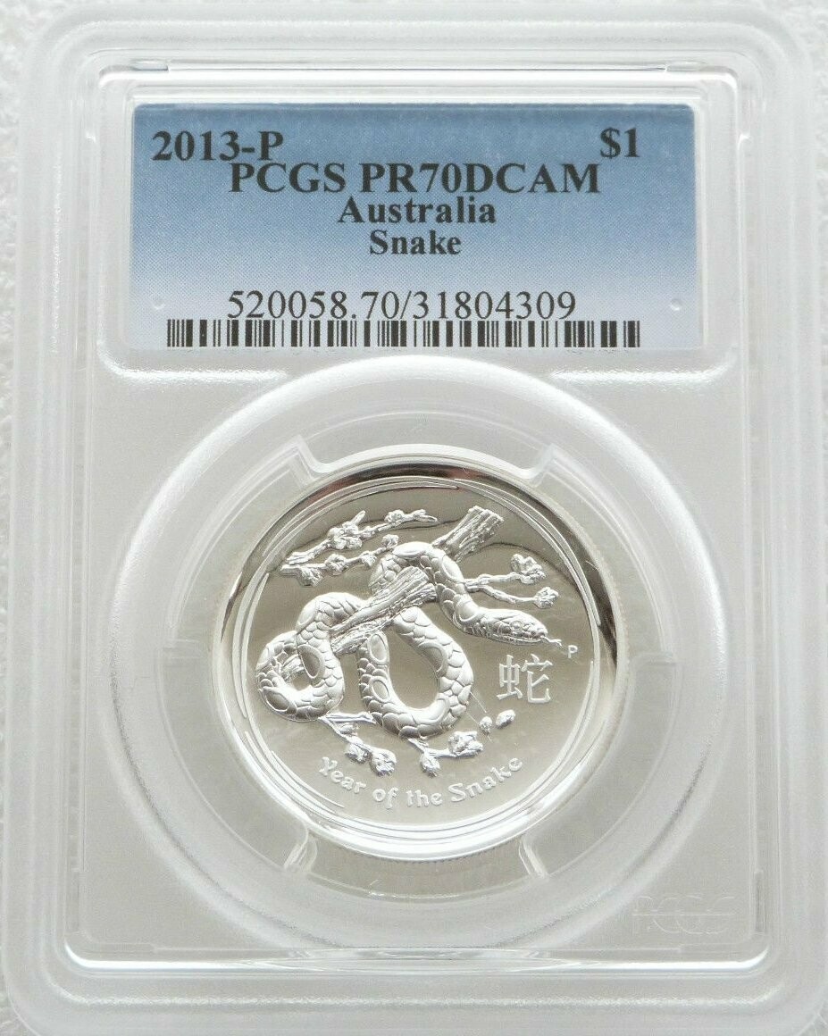 2013-P Australia Lunar Snake High Relief $1 Silver Proof 1oz Coin PCGS PR70