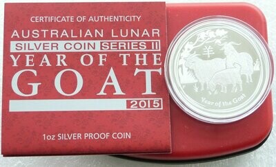 2015-P Australia Lunar Goat $1 Silver Proof 1oz Coin Box Coa
