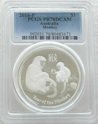 2016-P Australia Lunar Monkey $1 Silver Proof 1oz Coin PCGS PR70 DCAM