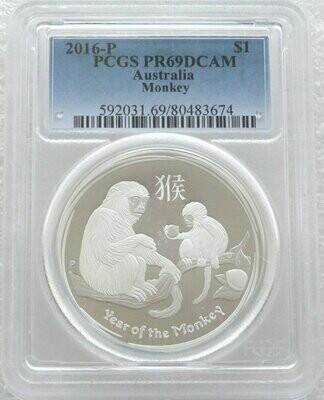 2016-P Australia Lunar Monkey $1 Silver Proof 1oz Coin PCGS PR69 DCAM