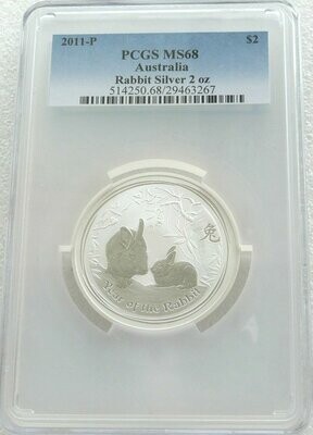 2011-P Australia Lunar Rabbit $2 Silver 2oz Coin PCGS MS68