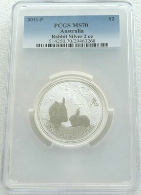 2011-P Australia Lunar Rabbit $2 Silver 2oz Coin PCGS MS70