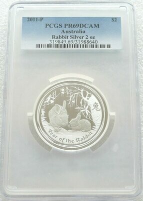 2011-P Australia Lunar Rabbit $2 Silver Proof 2oz Coin PCGS PR69 DCAM