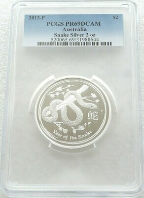 2013-P Australia Lunar Snake $2 Silver Proof 2oz Coin PCGS PR69 DCAM