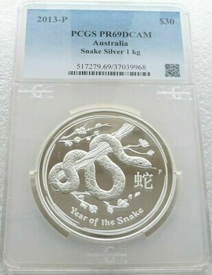 2013-P Australia Lunar Snake $30 Silver Proof Kilo Coin PCGS PR69 DCAM