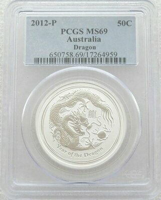 2012-P Australia Lunar Dragon 50c Silver 1/2oz Coin PCGS MS69