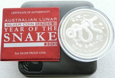 2013-P Australia Lunar Snake $8 Silver Proof 5oz Coin Box Coa