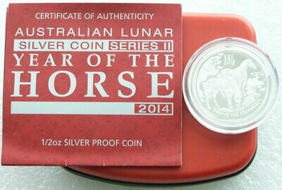 2014-P Australia Lunar Horse 50c Silver Proof 1/2oz Coin Box Coa