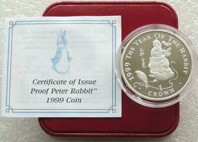 1999 Gibraltar Peter Rabbit 1 Crown Silver Proof Coin Box Coa