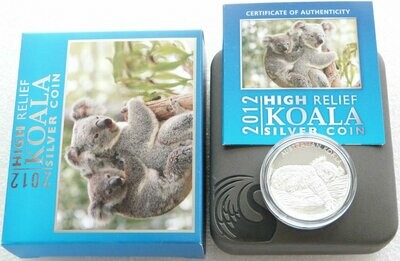 2012 Australia Koala High Relief $1 Silver Proof 1oz Coin Box Coa