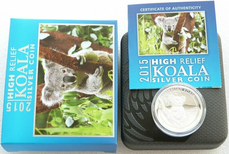 2015-P Australia Koala High Relief $1 Silver Proof 1oz Coin Box Coa