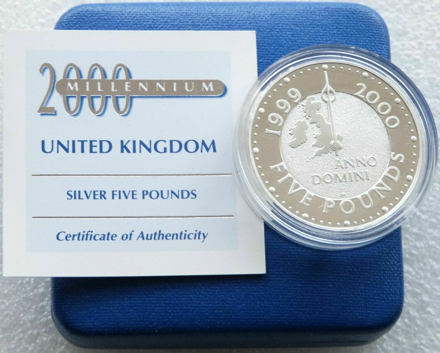 1999 Millennium Anno Domini £5 Silver Proof Coin Box Coa