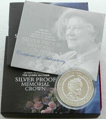 2002 Queen Mother Memorial £5 Silver Proof Coin Box Coa