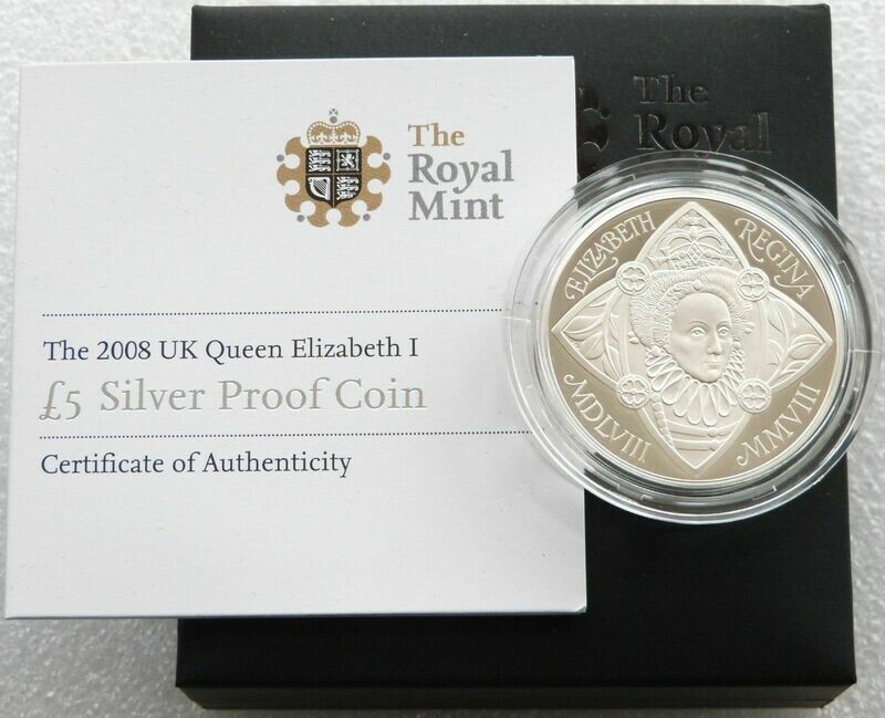 2008 Elizabeth I £5 Silver Proof Coin Box Coa