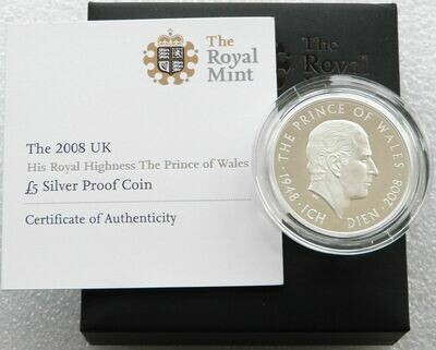 2008 Prince Charles of Wales £5 Silver Proof Coin Box Coa