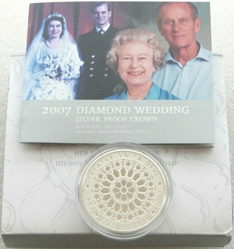 2007 Diamond Wedding £5 Silver Proof Coin Box Coa