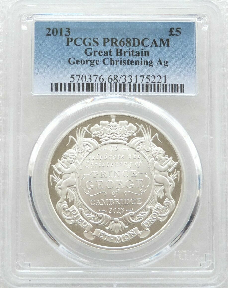 2013 Prince George Royal Christening £5 Silver Proof Coin PCGS PR68 DCAM
