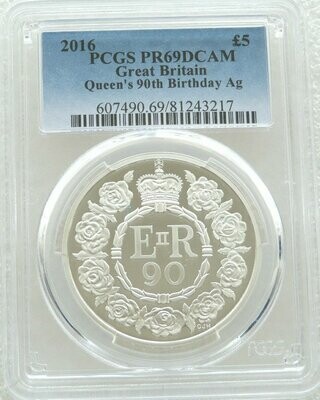 2016 Queens 90th Birthday £5 Silver Proof Coin PCGS PR69 DCAM