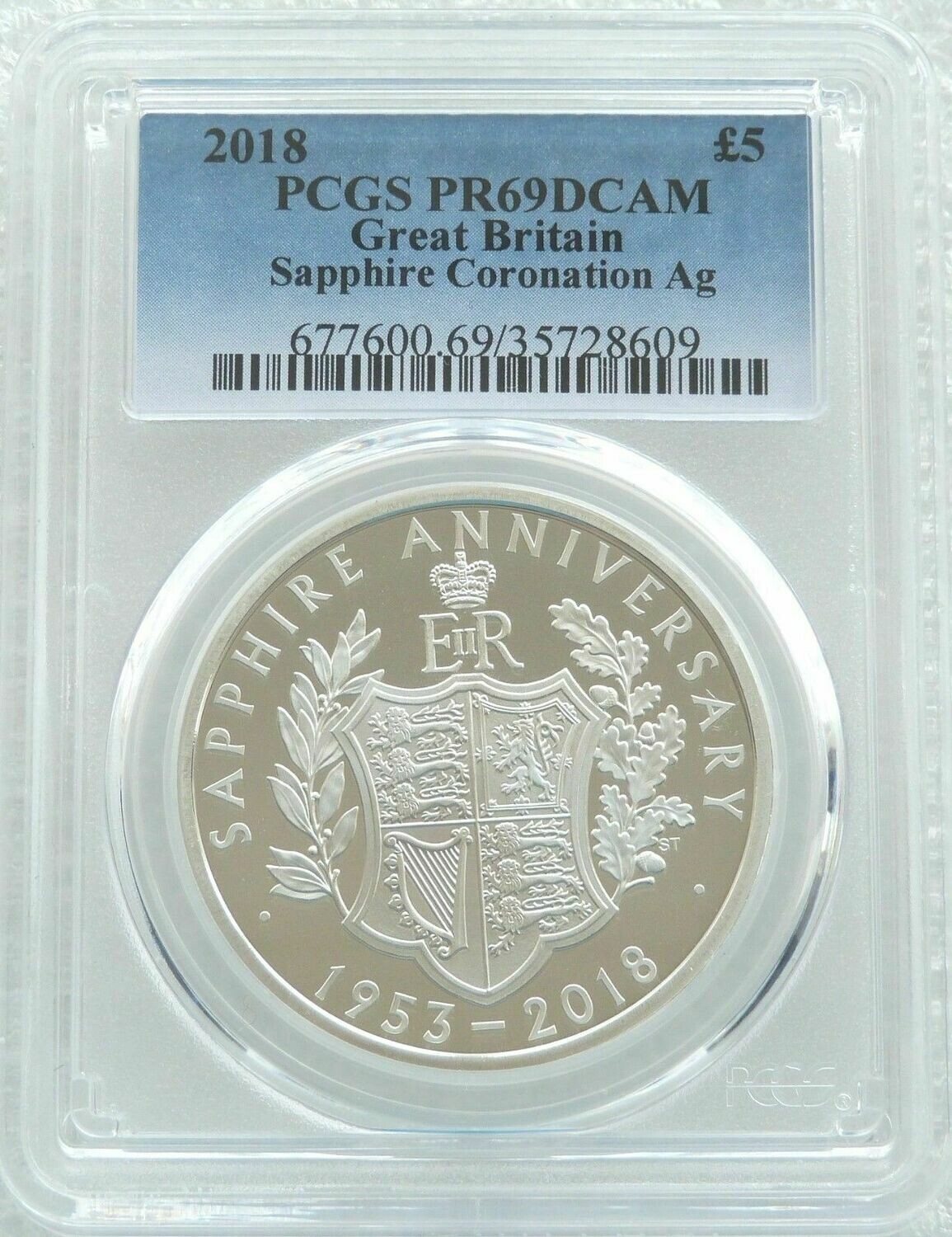 2018 Sapphire Coronation £5 Silver Proof Coin PCGS PR69 DCAM