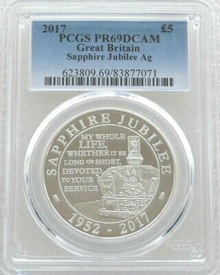 2017 Sapphire Jubilee £5 Silver Proof Coin PCGS PR69 DCAM