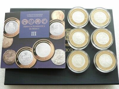 2013 Mexico Numismatic Heritage $100 Pesos Silver Proof 6 Coin Set Box Coa