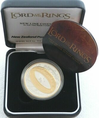 2003 New Zealand Lord of the Rings One Ring $1 Silver Gold Proof Coin Box Coa