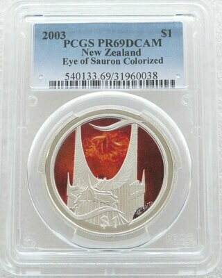 2003 New Zealand Lord of the Rings Eye of Sauron $1 Silver Proof Coin PCGS PR69