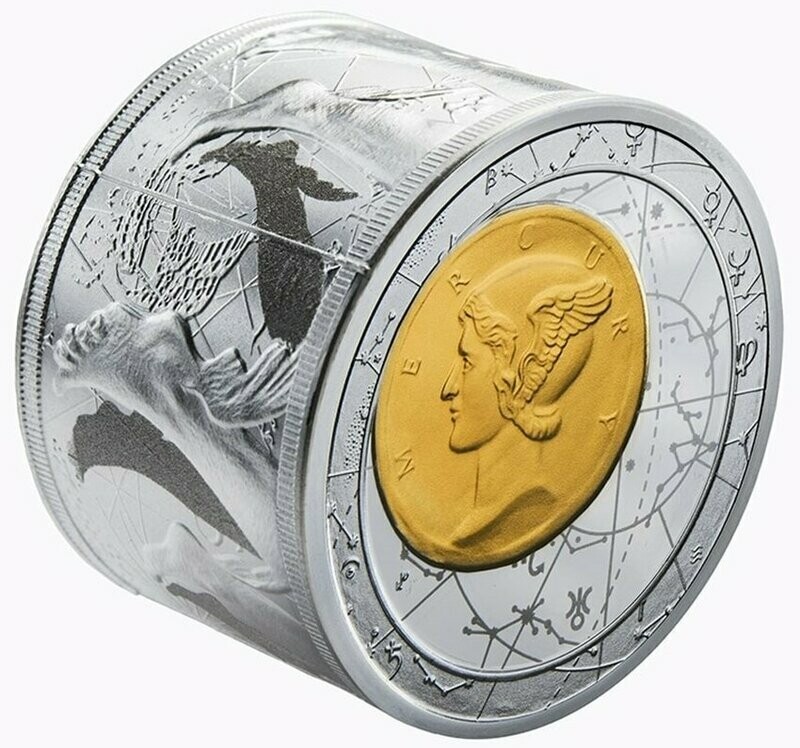 2014 Niue Fortuna Redux Mercury 3-D Cylinder $25 Silver Proof 3oz Coin Box Coa