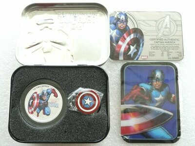 2014 Niue Marvel The Avengers Captain America $2 Silver Proof 1oz Coin Box Coa