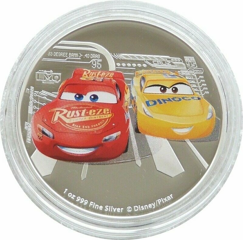 2017 Niue Disney Pixar Cars 3 Lightning McQueen Ramirez $2 Silver Proof 1oz Coin Box Coa