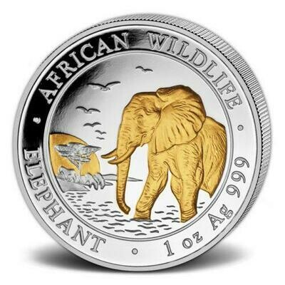 2010 Somalia Elephant 100 Shillings Silver Gold 1oz Coin