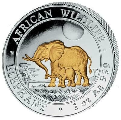 2011 Somalia Elephant 100 Shillings Silver Gold 1oz Coin