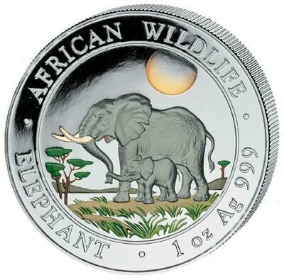 2011 Somalia Elephant Colour 100 Shillings Silver 1oz Coin