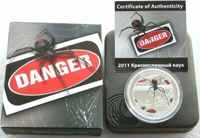 2011 Tuvalu Deadly and Dangerous Red-Back Spider $1 Silver Proof 1oz Coin Box Coa