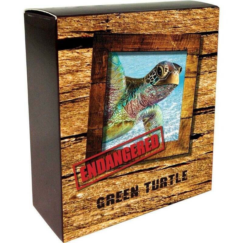 2014 Tuvalu Endangered Extinct Green Turtle $1 Silver Proof 1oz Coin Box Coa