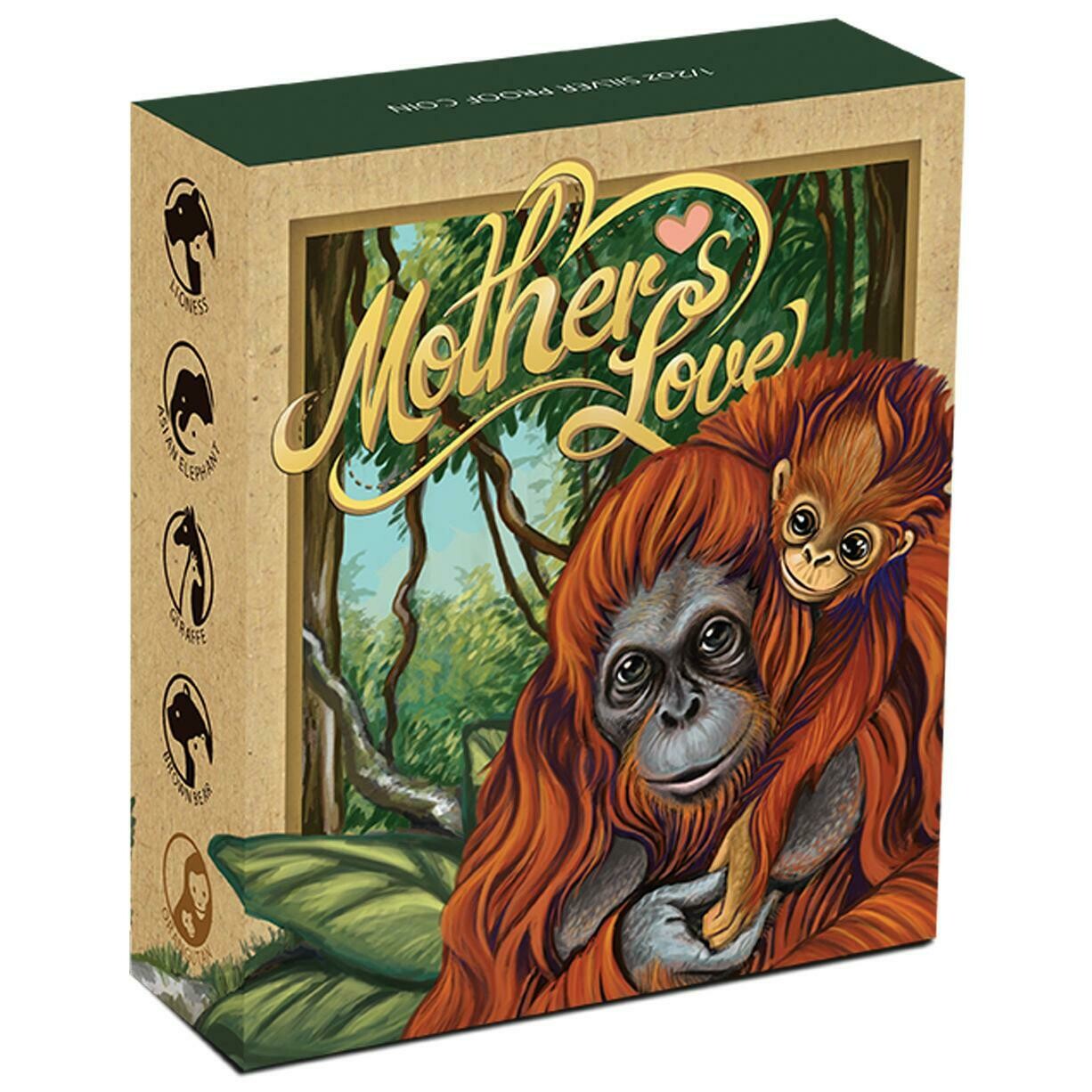 2014 Tuvalu Mothers Love Orangutan 50c Silver Proof 1/2oz Coin Box Coa