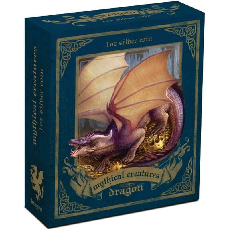 2014 Tuvalu Mythical Creatures Dragon $1 Silver Proof 1oz Coin Box Coa