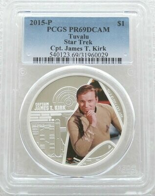 2015 Tuvalu Star Trek Captain James T Kirk $1 Silver Proof 1oz Coin PCGS PR69 DCAM